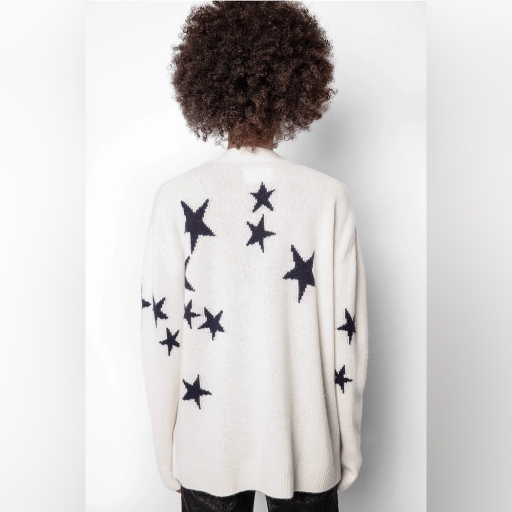 Zadig & Voltaire Mirka Star Cashmere Cardigan in Ecru Size Medium - Picture 10 of 11
